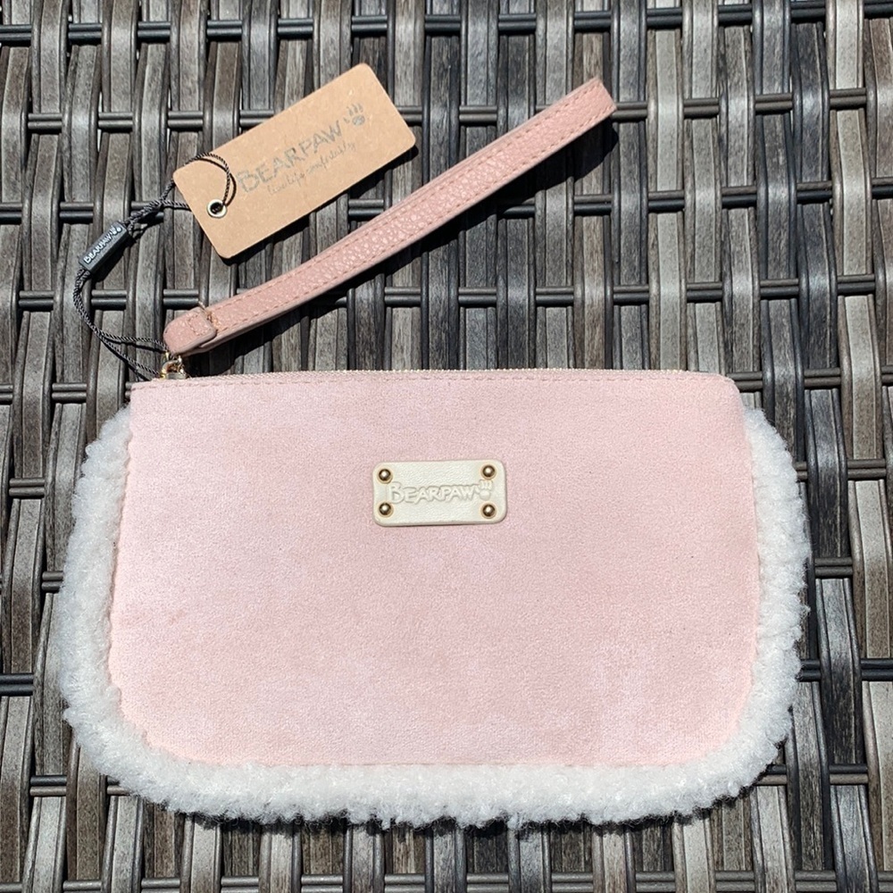BEARPAW Blush Sherpa Zip Clutch Wristlet